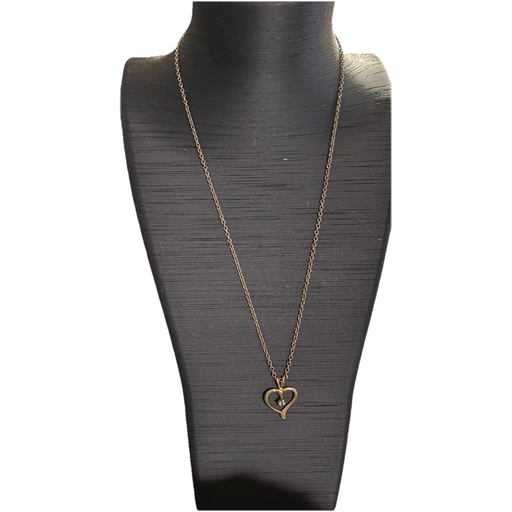 Gold Tone Open Heart Pendant Necklace Clear Rhinestone Accent Romantic Jewelry